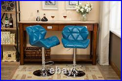Glasgow Contemporary Tufted Adjustable Height Hydraulic Blue Bar Stools, Set of