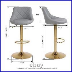 Grey PU Leather Swivel Counter Height Bar Stools, Adjustable Bar Chairs Set o