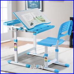 Height Adjustable Children's Desk Chair Set Multifunctional Study Drawing Blue