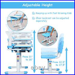 Height Adjustable Desk Chair Set For Kids Study Drawing withLamp & Bookstand Blue