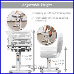 Height Adjustable Kids Desk Chair Set Study Drawing withLamp & Bookstand Gray
