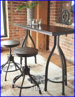 Industrial 3 Piece Counter Height Pub Bar Dining Set w Adjustable Swivel Stools