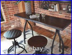 Industrial 3 Piece Counter Height Pub Bar Dining Set w Adjustable Swivel Stools