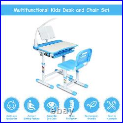 Kid's Study Desk & Chair Set Height Adjustable Metal Frame with Bookstand Blue