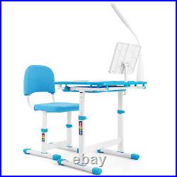 Kids Blue Desk Chair Set Height Adjustable Children Study Table Lamp Drawer