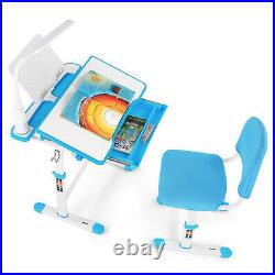 Kids Blue Desk Chair Set Height Adjustable Children Study Table Lamp Drawer