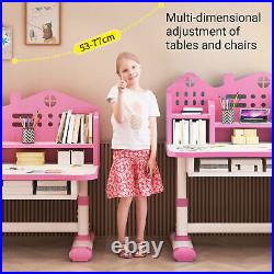 Kids Functional Desk and Chair Set Height Adjustable Children School Study Desk