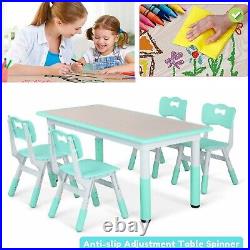 Kids Table and 4 Chairs Set Adjustable Height Children Drawing Activity Table US