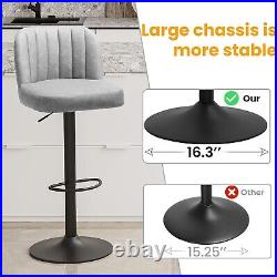 Kitchen Height Chair Barstool Swivel Adjustable Grey Leather Bar Stools Set of 2