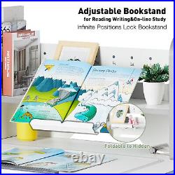 Large Adjustable Height Kids Study Desk Foldable Armrest Chair withBookcase, Drawer