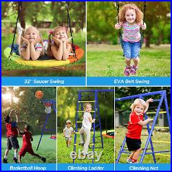 Large Swing Set Outdoor Yards for Kids, with 2 Adjustable Height Seat, Basket Hoop