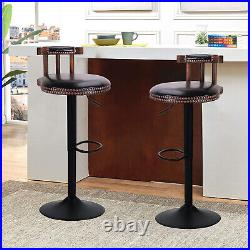 Leather Bar Stools Set of 2 Black Adjustable Counter Height Swivel Bar Chair