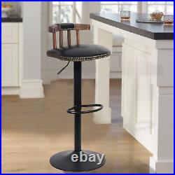 Leather Bar Stools Set of 2 Black Adjustable Counter Height Swivel Bar Chair