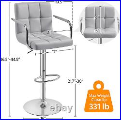 Modern Bar Stools Set of 2 Swivel Kitchen Stool Height Adjustable Square Counter