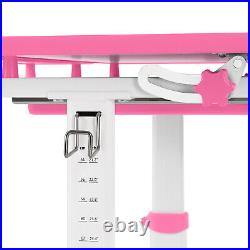 Pink Kids Desk Chair Set Height Adjustable Study Table withLamp, Drawer, Chair Cover