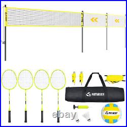 Portable Outdoor Volleyball Badminton Combo Net Set Adjustable Height 32' x 3'FT