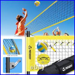 Premium Outdoor 32'L x 3' Volleyball Net Set Adjustable Height Poles with Ball