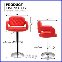 Red Set of 2 Adjustable Swivel Bar Stool Modern Leather Counter Height Pub Chair