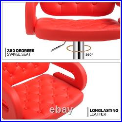 Red Set of 2 Adjustable Swivel Bar Stool Modern Leather Counter Height Pub Chair