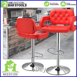 Red Set of 2 Adjustable Swivel Pub Bar Stool Modern Leather Counter Height Chair