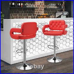 Red Set of 2 Adjustable Swivel Pub Bar Stool Modern Leather Counter Height Chair