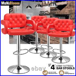 Red Set of 4 Adjustable Swivel Bar Stool Modern Leather Counter Height Pub Chair