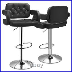 Set of 2 Adjustable Leather Swivel Bar Stool Modern Kitchen Counter Height Chair