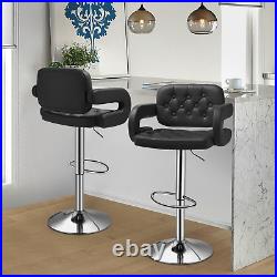 Set of 2 Adjustable Leather Swivel Bar Stool Modern Kitchen Counter Height Chair