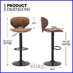 Set of 2 Adjustable Swivel Leather Bar Stool Kitchen Counter Height Dining Chair