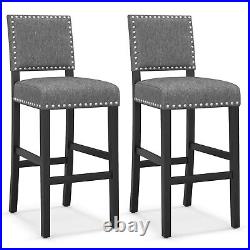 Set of 2 Bar Height Chairs with Solid Rubber Wood Frame & Adjustable Foot Pads