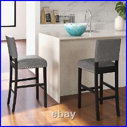 Set of 2 Bar Height Chairs with Solid Rubber Wood Frame & Adjustable Foot Pads