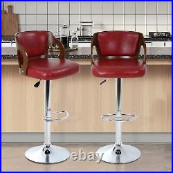 Set of 2 Bar Stools Adjustable Counter Height withBack Arms Swivel Leather Chairs