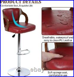 Set of 2 Bar Stools Adjustable Counter Height withBack Arms Swivel Leather Chairs