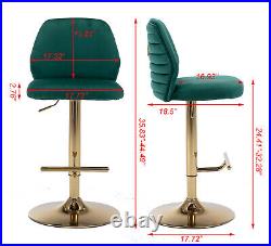 Set of 2 Bar Stools Adjustable Height Dining Swivel Velvet Pub Counter Chair US