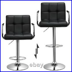 Set of 2 Bar Stools Adjustable Height Swivel Counter PU Leather Dinning Chairs