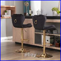 Set of 2 Bar Stools Chrome Base, Swivel, Adjustable Height, Velvet