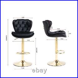 Set of 2 Bar Stools Chrome Base, Swivel, Adjustable Height, Velvet