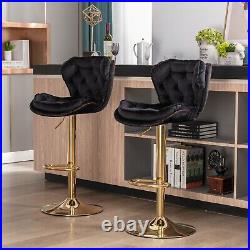 Set of 2 Bar Stools Chrome Base, Swivel, Adjustable Height, Velvet