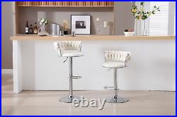 Set of 2 Bar Stools Chrome Footrest, Swivel, Adjustable Height, Velvet