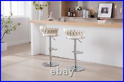 Set of 2 Bar Stools Chrome Footrest, Swivel, Adjustable Height, Velvet