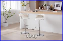 Set of 2 Bar Stools Chrome Footrest, Swivel, Adjustable Height, Velvet