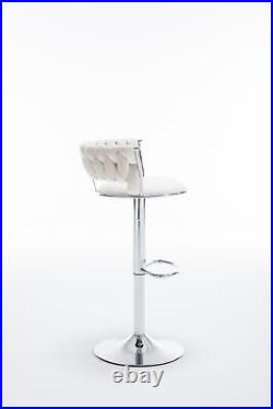 Set of 2 Bar Stools Chrome Footrest, Swivel, Adjustable Height, Velvet