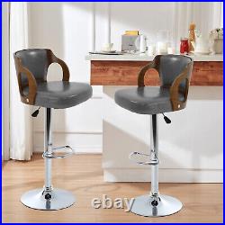 Set of 2 Bar Stools Leather Bar Chairs Adjustable Counter Height Bar Stools Gray