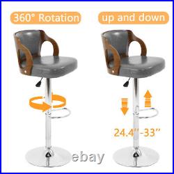 Set of 2 Bar Stools Leather Bar Chairs Adjustable Counter Height Bar Stools Gray