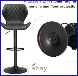 Set of 2 Black Leather Adjustable Height Bar Chairs Kitchen Swivel Bar stools