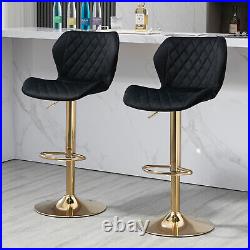 Set of 2 Black Swivel Bar Stools Adjustable Counter Height Kitchen Dining Chair