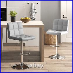 Set of 2 Counter Height Bar Chair Adjustable Swivel Bar Stool PU Leather Grey