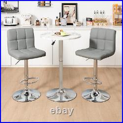 Set of 2 Counter Height Bar Chair Adjustable Swivel Bar Stool PU Leather Grey