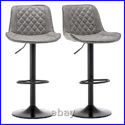 Set of 2 Counter Height Bar Stools Leather Swivel Adjustable Modern Pub Dining