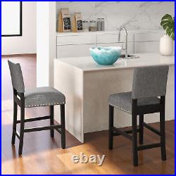 Set of 2 Counter Height Chairs with Solid Rubber Wood Frame & Adjustable Foot Pads